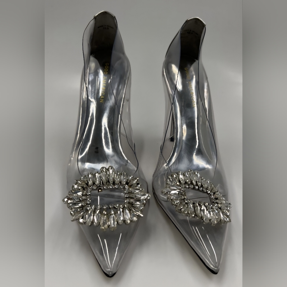 Good American Silver Heels with Crystal Accents